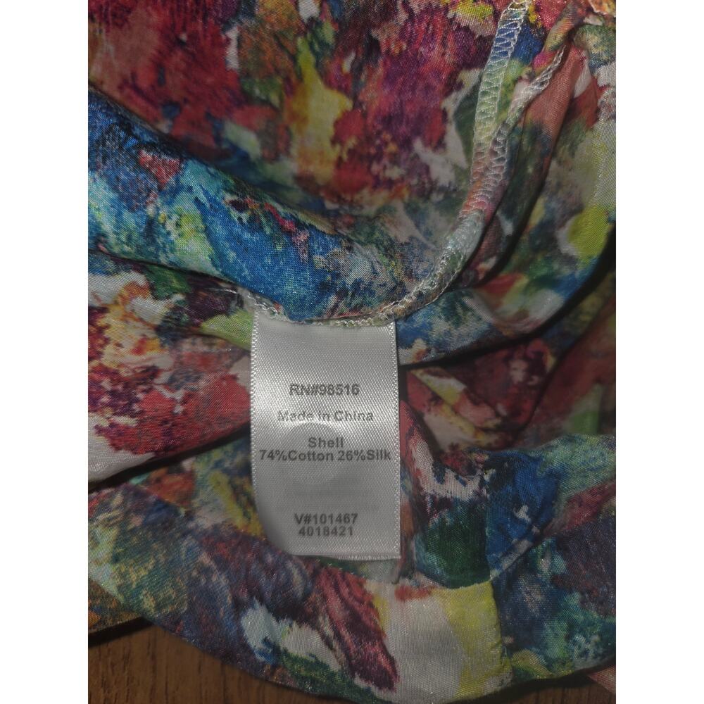 Coldwater Creek Watercolor Floral Button Down 3/4 Sleeve Shirt Cotton Silk 1X - Picture 4 of 4